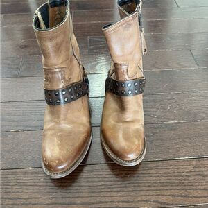 Freebird Brown Leather Studded Ankle Boots